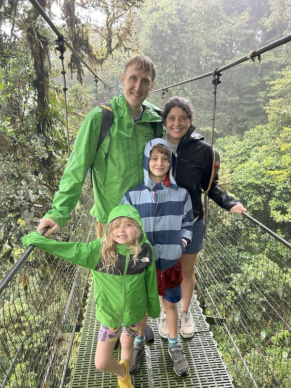 Michelle Hughes, top right, is able to enjoy vacations three years after a stroke on a previous one. Pictured here with her husband, George, and children Ella and Theo in Costa Rica last year. (Courtesy)
