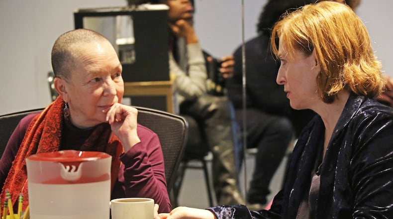 Playwright Pearl Cleage and Alliance Theatre Director Susan V. Booth confer during a rehearsal of Cleage’s new play “Angry, Raucous, and Shamelessly Gorgeous”.