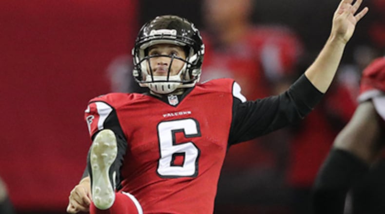 November 27, 2016, Atlanta: Falcons punter Matt Wile fills in for injured Matt Bosher in an NFL football game against the Cardinals on Sunday, Nov. 27, 2016, in Atlanta. Curtis Compton/ccompton@ajc.com