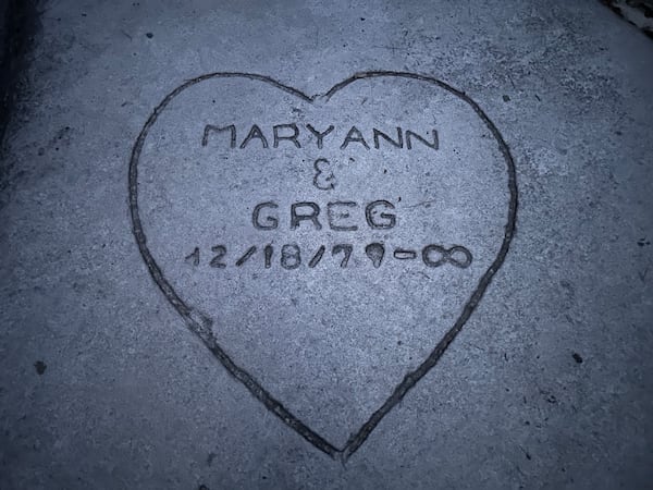 A carving depicting everlasting love sits atop Stone Mountain in Georgia. (Thomas Lake/AJC)