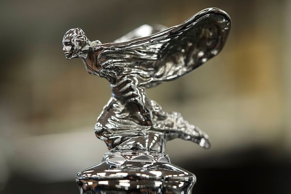 A 1954 Rolls-Royce Silver Dawn ornament at The Rolls-Royce Foundation in Mechanicsburg, Pa., Saturday, April 5, 2025. (AP Photo/Matt Rourke)