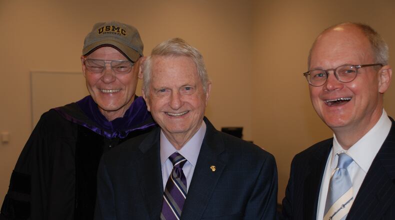 James Carvile (left), Zell Miller and Keith Mason at Young Harris College in 2015, where Carville addressed that year's graduates. Photo courtesy of Keith Mason