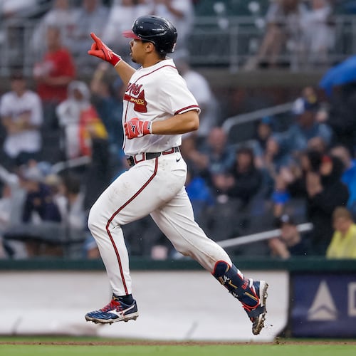 Atlanta Braves' Drake Baldwin reacts while running the bases after hitting a solo home run against the San Francisco Giants during the first inning of a baseball game, Tuesday, June 16, 2026, in Atlanta. (Erik S. Lesser/AP)