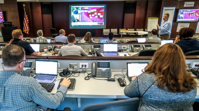 September 29, 2022 Atlanta: Some 300 employees took their stations on Thursday, Sept. 29, 2022 at The Home Dept Store Support Center at 2455 Paces Ferry Road in Atlanta where they were readying resources and mobilizing their action plan response to areas affected by Hurricane Ian. With a network of thousands the command center uses a 4-prong approach to the event with the Command Center overseeing merchandising and inventory, planning and replenishment. The Early Alert Team monitoring weather, evacuations and curfews. Supply Chain minding all distribution. Logistics taking care of all the carriers. Hurricane Ian was downgraded Thursday morning from a hurricane to a tropical storm, battered southwest Florida as a Category 4 storm with sustained winds of 150 mph at landfall. The National Hurricane Center estimates its maximum wind speed is 70 mph as of Thursday afternoon, which would place it just shy of Category 1 status. A hurricane warning has been issued for the South Carolina coast, and a hurricane watch is in effect for the Georgia coast. Sea levels could rise an additional 4 to 7 feet with storm surge in the Savannah area, and widespread rainfall totals of 4 inches or more are likely, according to forecaster Michael Brennan with the National Hurricane Center. (John Spink / John.Spink@ajc.com)