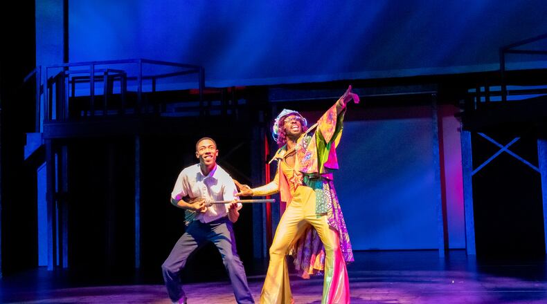 Brandon L. Smith (left) and Cedric Lamar star in a new Alliance Theatre production for young audiences, "The Boy Who Kissed the Sky," which parallels the life of a young Jimi Hendrix, in a mythic reframing. Photos: Truman Buffett