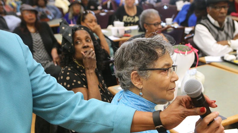 March 1, 2017, Lithonia: Concerned local seniors Linda Davis (left) and Dolores White both ask a question during a town hall discussing how repealing the Affordable Care Act could effect seniors, including changes to Medicare, at the Lou Walker Senior Center. Curtis Compton/ccompton@ajc.com