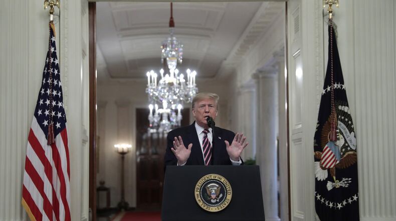 President Donald Trump delivers remarks about his Senate impeachment trial at the White House on Feb. 6, 2020. (Yuri Gripas/Abaca Press/TNS)