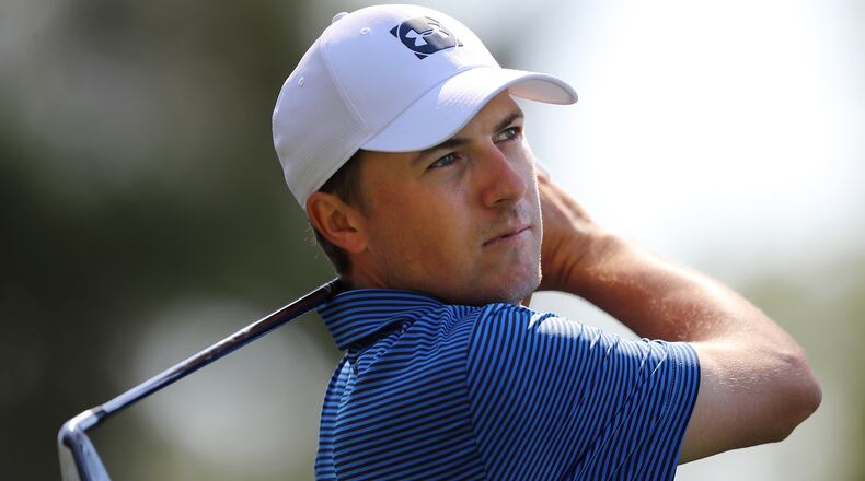 Jordan Spieth tees off on the fourth hole during his practice round for the Masters at Augusta National Golf Club on Tuesday, April 3, 2018, in Augusta. Curtis Compton/ccompton@ajc.com