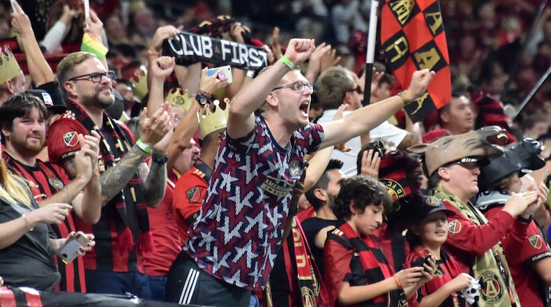 October 24, 2019 Atlanta - Atlanta United fans cheer after Atlanta United forward Josef Martinez (7) scored a goal in the second half during Eastern Conference semifinals of MLS playoffs at Mercedes-Benz Stadium on Thursday, October 24, 2019. Atlanta United won 2-0 over the Philadelphia Union. (Hyosub Shin / Hyosub.Shin@ajc.com)