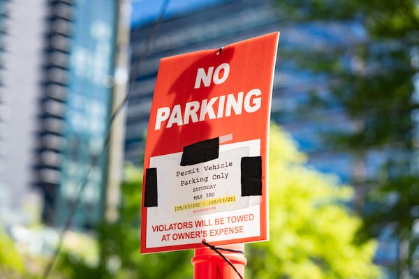 Lane closures are in effect on Arts Center Way for a film shoot starting Monday, May 5, 2025, in Midtown Atlanta. (Ben Hendren for The Atlanta Journal-Constitution)