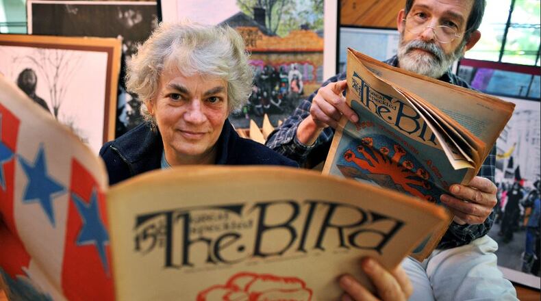 The Great Speckled Bird, Atlanta's radical underground weekly newspaper of the 60s and 70s, celebrated its 40th anniversary in 2008 with an exhibit at the Fulton County Library and a birthday bash. Pictured is former staffers Stephanie Coffin and Steve Wise, looking over old issues at Coffin's Virginia Highland's home.