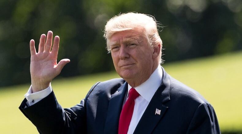 President Donald Trump leaves for vacation in Bedminster, New Jersey, boarding the Marine One on the South Lawn of the White House, in Washington, D.C., United States of America on Aug, 4, 2017. (Ting Shen/Xinhua News Agency/Sipa USA)