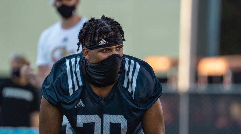 Georgia Tech cornerback Wesley Walker lines up for practice on the team's opening day of preseason camp, Aug. 5, 2020. (Georgia Tech Football/Santino Stancato)