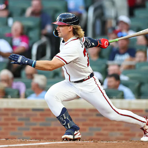 Braves shortstop Jim Jarvis hits a single against the San Diego Padres on Wednesday, July 22, 2026, in Atlanta. He’s making his mark with the team, taking control of a shortstop spot that’s been a void for two consecutive years. (Colin Hubbard/AP)