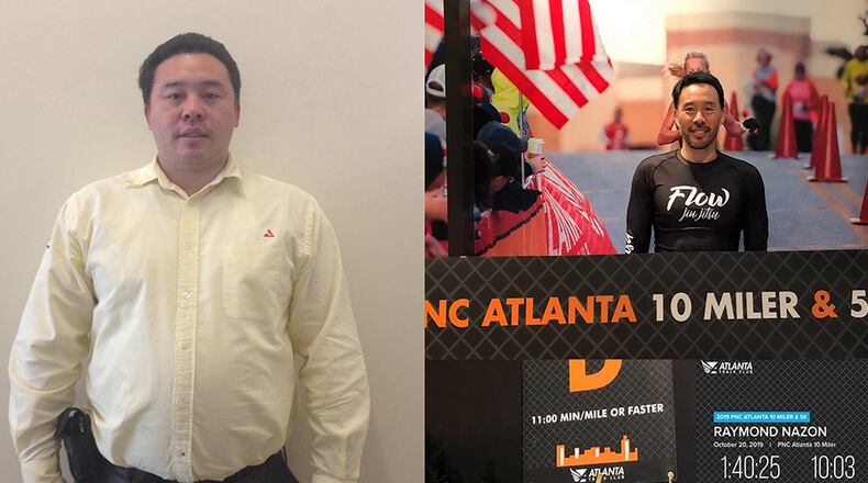 In the photo on the left, taken in February 2015, Raymond Nazon weighed 250 pounds. In the photo on the right, taken in October, he weighed 180 pounds. (Photos contributed by Raymond Nazon)