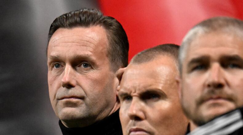 Atlanta United manager Ronny Deila (left), here during the season opener in February, says it's on each player to say to himself: "… what are we going to do and what I’m going to do for the team to get better?” (Hyosub Shin/AJC)
