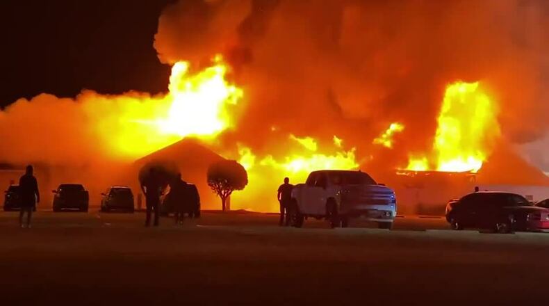 A Douglas church was destroyed after a massive fire broke out during a service Wednesday night, according to news reports. (YouTube screenshot)