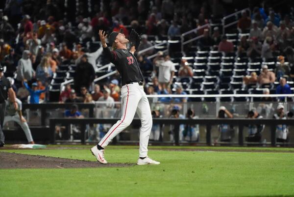 Georgia pitcher Joey Volchko celebrates his dominant complete game performance against Texas. (Cody Chaffins/DawgNation)