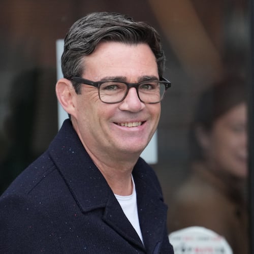 FILE - Andy Burnham, the Mayor of Manchester, arrives a fringe meeting during the annual Labour Party conference in Liverpool, England, Sept. 29, 2025. (AP Photo/Jon Super, File)