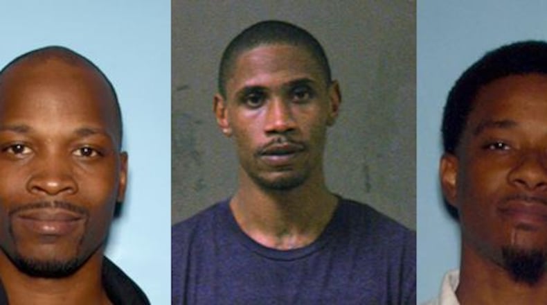 Tlarence Harris (left) was arrested Monday in East Point. Christopher Hudson (center) was arrested Tuesday in Tucker. DeKalb police have not located Martez Johnson (right). (Credit: DeKalb County Police Department)