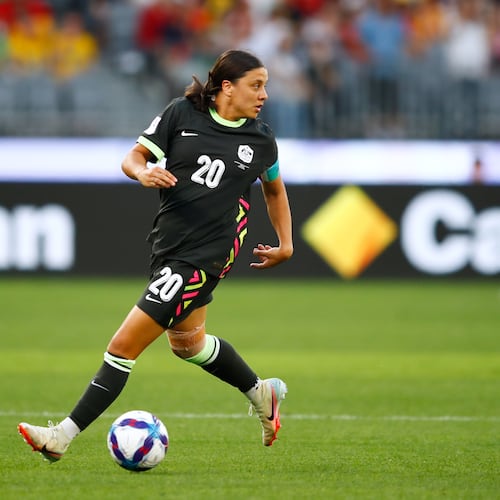 Australia's Sam Kerr during the Women's Asian Cup semifinal soccer match between China and Australia in Perth, Australia, Tuesday, March 17, 2026. (AP Photo/Gary Day)