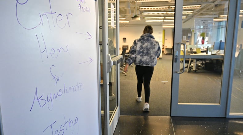 In this January file photo, Georgia Tech students and employees get tested for COVID-19 at Georgia Tech’s Economic Development Building. (Hyosub Shin / Hyosub.Shin@ajc.com)