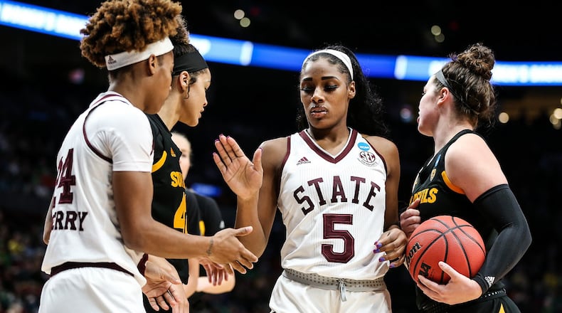 Anriel Howard (5) of the Mississippi State Bulldogs women’s basketball team, here shown during the game against Arizona State in the NCAA tournament Sweet 16 on March 29, 2019, is from Westlake High School in Atlanta. (Photo by Kelly Donoho/Mississippi State Athletics)
