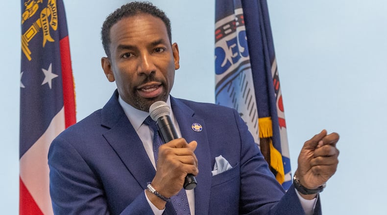 Atlanta Mayor Andre Dickens talks about his public safety plans at an interfaith breakfast at the Martin Luther King Jr Recreation Center And Aquatic Center Thursday, Oct 06, 2022. Steve Schaefer/steve.schaefer@ajc.com)
