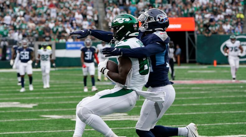 Breon Borders, shown here making a tackle for the Tennessee Titans during the 2021 season, has signed with the Atlanta Falcons.