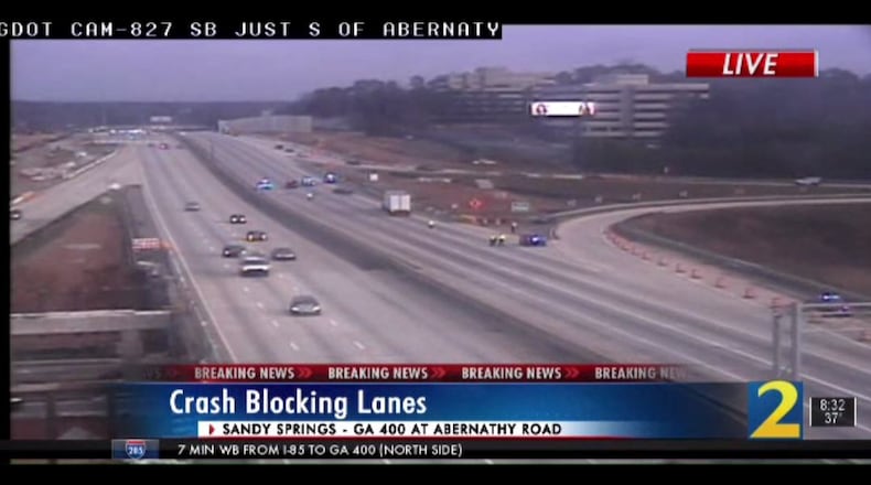 All northbound lanes of Ga. 400 in Sandy Springs have reopened after a pedestrian was struck by a car Saturday morning.