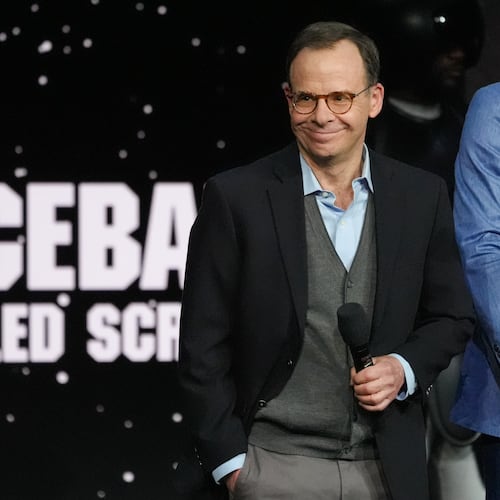 Rick Moranis, cast member of the upcoming film "Spaceballs 2," speaks during the Amazon MGM Studios presentation at CinemaCon on Wednesday, April 15, 2026, at Caesars Palace in Las Vegas. (AP Photo/Chris Pizzello)