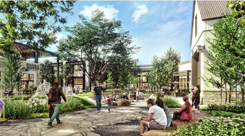 The firm planning to redevelop North Point Mall made a case for redevelopment during a meeting with residents. Trademark Property Company gave a frank and engaging presentation to about 80 residents in the mall court. Displayed renderings of the remodeled property create an outdoor village and neighborhood atmosphere on 83 acres of the 100-acre property with greenspace, townhomes, apartments and new restaurants and shops to stroll into. Courtesy Trademark Property Company