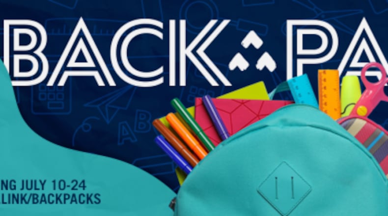 Filled backpacks may be donated in person on July 24 or filled and sent online for $29.99 each for elementary school children and their families. (Courtesy of Passion City Church)