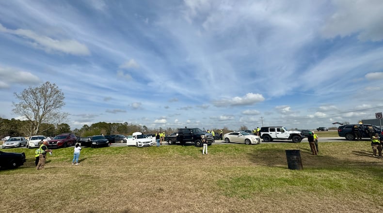The scene on Friday, March 14, at Twiggs County's annual Operation Wrong Exit, a drug and DUI checkpoint set up along the freeway southeast of Macon. (Joe Kovac Jr. / AJC)