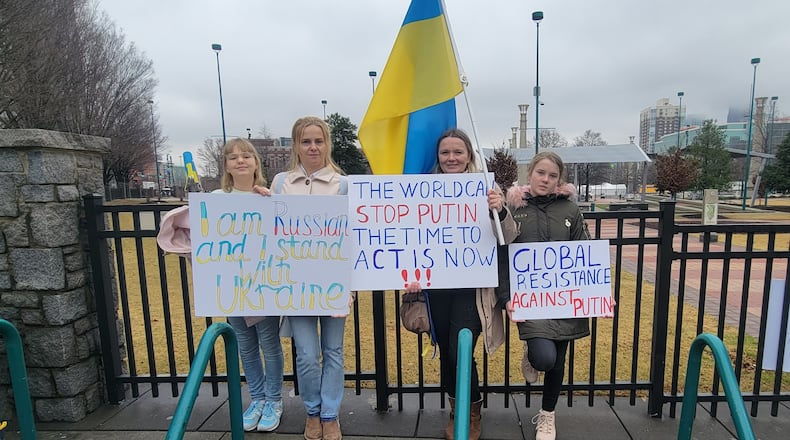 A Russian-led rally in support of Ukraine took place near Centennial Olympic Park on Sunday, February 27, 2021.