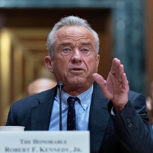 Health and Human Services Secretary Robert F. Kennedy Jr. testifies before the Senate Committee on Finance hearing to examine the President's proposed budget request for fiscal year 2027 for the Department of Health and Human Services on Capitol Hill, Wednesday, April 22, 2026, in Washington. (AP Photo/Jose Luis Magana)