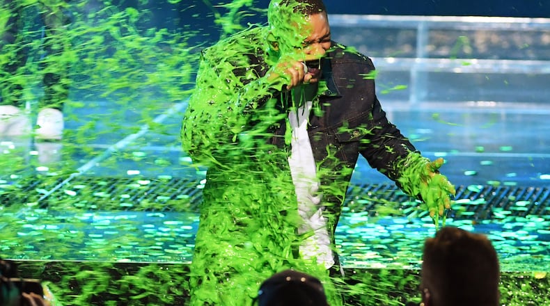 LOS ANGELES, CA - MARCH 23: Will Smith gets slimed onstage at Nickelodeon's 2019 Kids' Choice Awards at Galen Center on March 23, 2019 in Los Angeles, California. (Photo by Kevin Winter/Getty Images)
