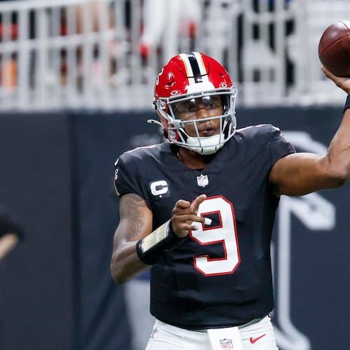 Atlanta Falcons quarterback Michael Penix Jr. was a limited participant in practice on Thursday, but wide receiver KhaDarel Hodge and safety Jordan Fuller were among full participants. (Miguel Martinez/AJC)