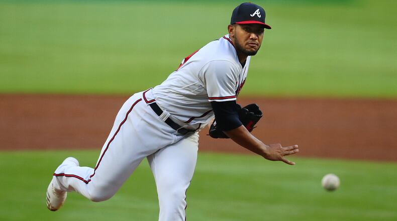 Braves pitcher Huascar Ynoa delivers against the Chicago Cubs during the first inning in a MLB baseball game on Wednesday, April 28, 2021, in Atlanta.