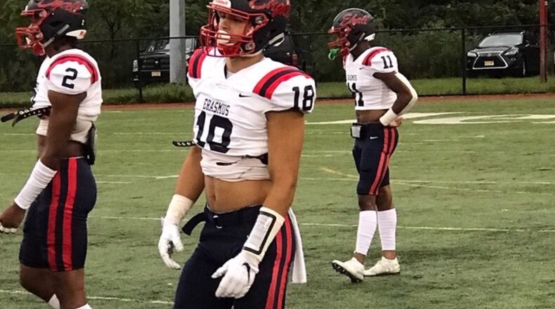 Grayson High linebacker Sebastian Sagar, in a photo from his season at Erasmus Hall Campus High in New York.