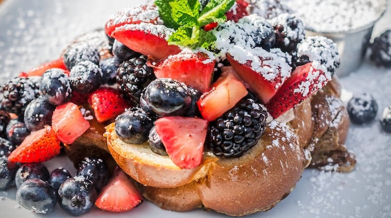 Decatur restaurant Sun in My Belly offers challah French toast stuffed with honeyed ricotta cheese and topped with seasonal fruit.