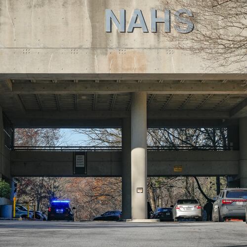 Police respond to North Atlanta High School after a student was injured in an altercation with another student Friday. (Ben Hendren for The Atlanta Journal-Constitution)