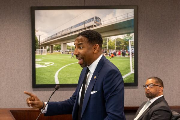 Mayor Andre Dickens speaks to the MARTA board at the MARTA headquarters in Atlanta on Thursday, March 13, 2025. (Arvin Temkar/AJC)