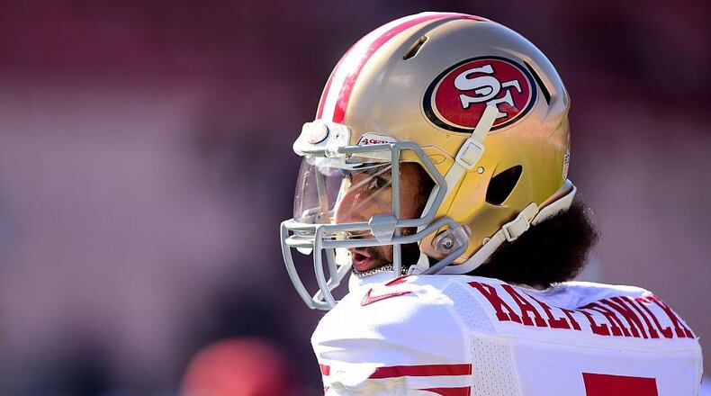 LOS ANGELES, CA - DECEMBER 24:  Colin Kaepernick #7 of the San Francisco 49ers warms up before the game against the Los Angeles Rams at Los Angeles Memorial Coliseum on December 24, 2016 in Los Angeles, California.  (Photo by Harry How/Getty Images)