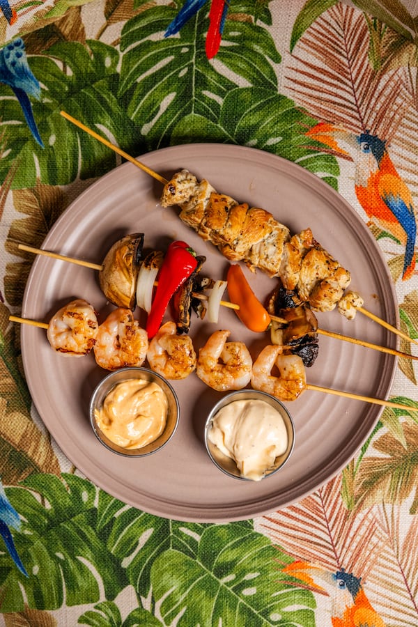 Grilled skewers are among the dishes available at Side Saddle Wine Saloon. (Courtesy of Rebecca Carmen/Side Saddle Wine Saloon)