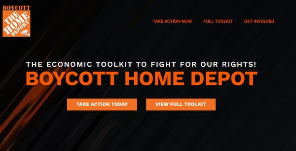 A screenshot of the boycotthomedepot.network website landing page