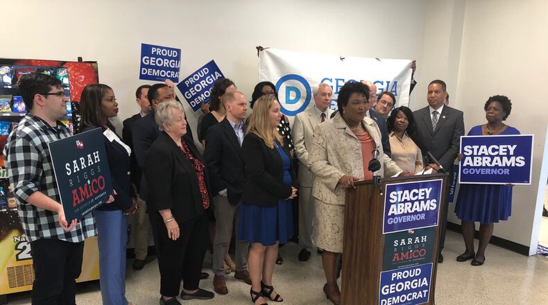 Stacey Abrams and other statewide Democratic candidates at a unity event in Atlanta.
