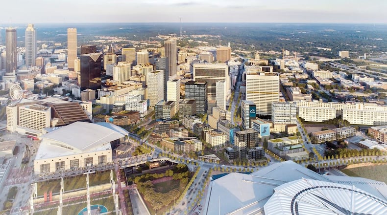 A rendering of CIM Group’s proposed $5 billion redevelopment of downtown Atlanta’s Gulch.