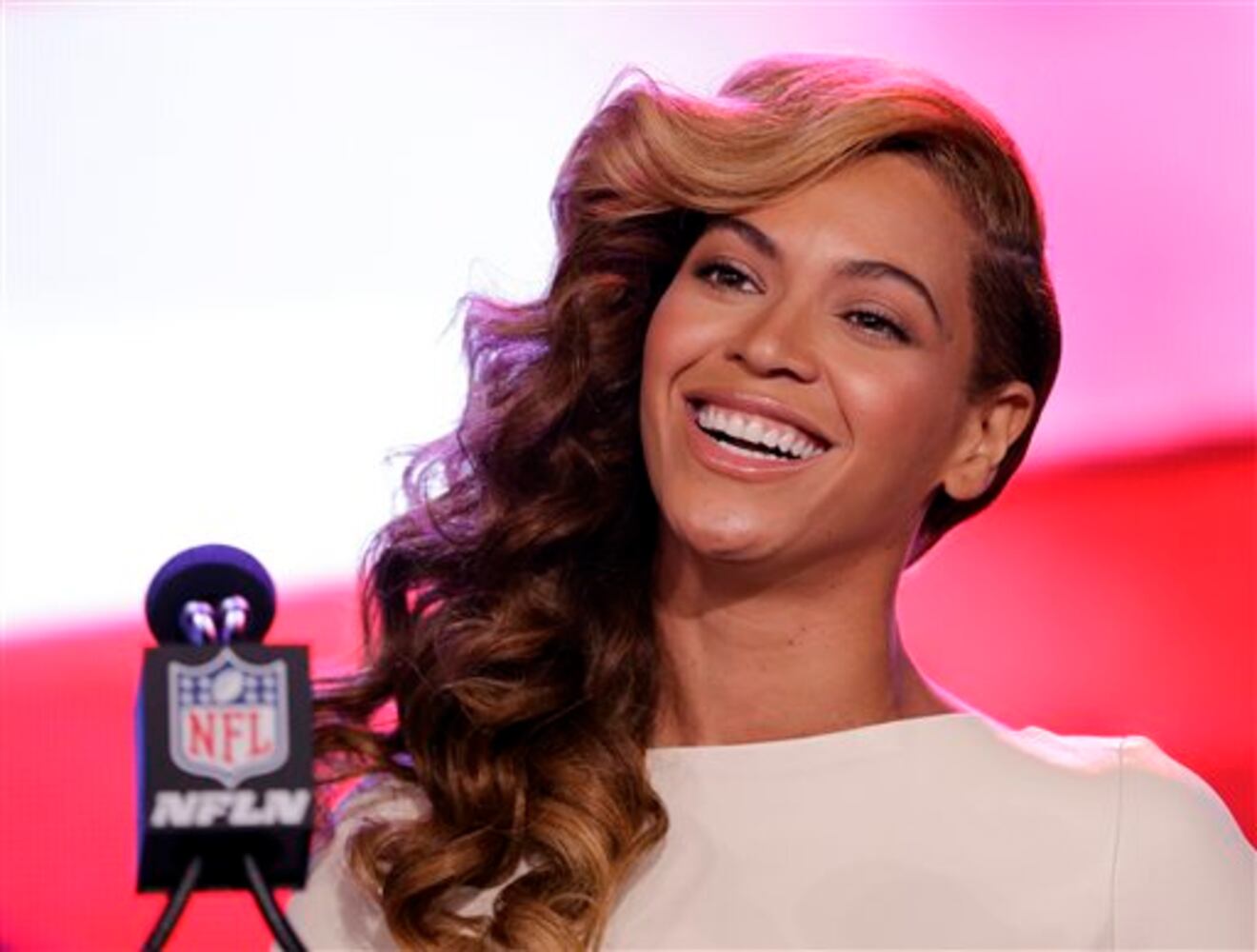 Beyonce at pre-Super Bowl news conference