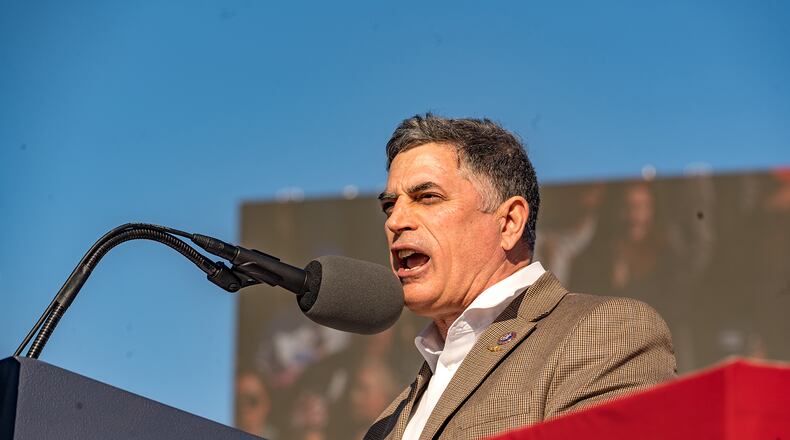 Rep. Andrew Clyde, R-Athens, speaks to supporters of former U.S. President Donald Trump at a rally at the Banks County Dragway on March 26, 2022, in Commerce, Georgia. (Megan Varner/Getty Images/TNS)
